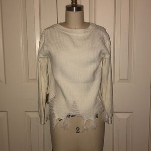 White bottom rip sweater
